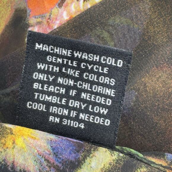 Dark Floral Sheer Blouse S Brown Multi Pin Pleats Fairycore Whimsigoth Ethereal - Picture 11 of 12